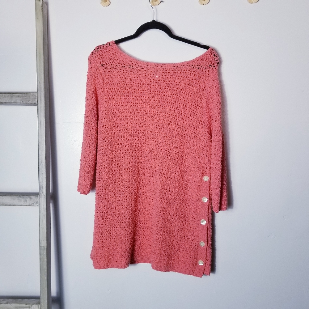 J. JILL CROCHET CORAL 100% COTTON TUNIC SWEATER SIZE MEDIUM